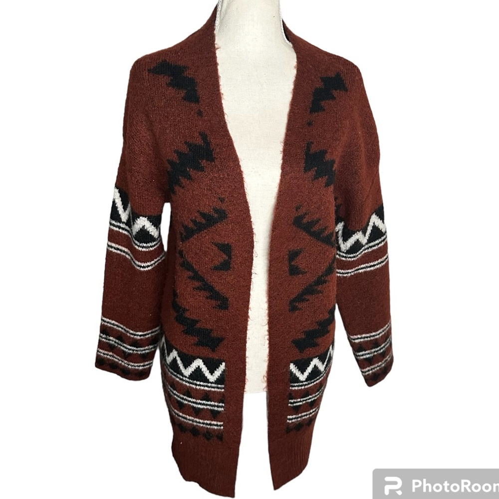 Tahari Plush “Aztec” Open Cardigan Sweater